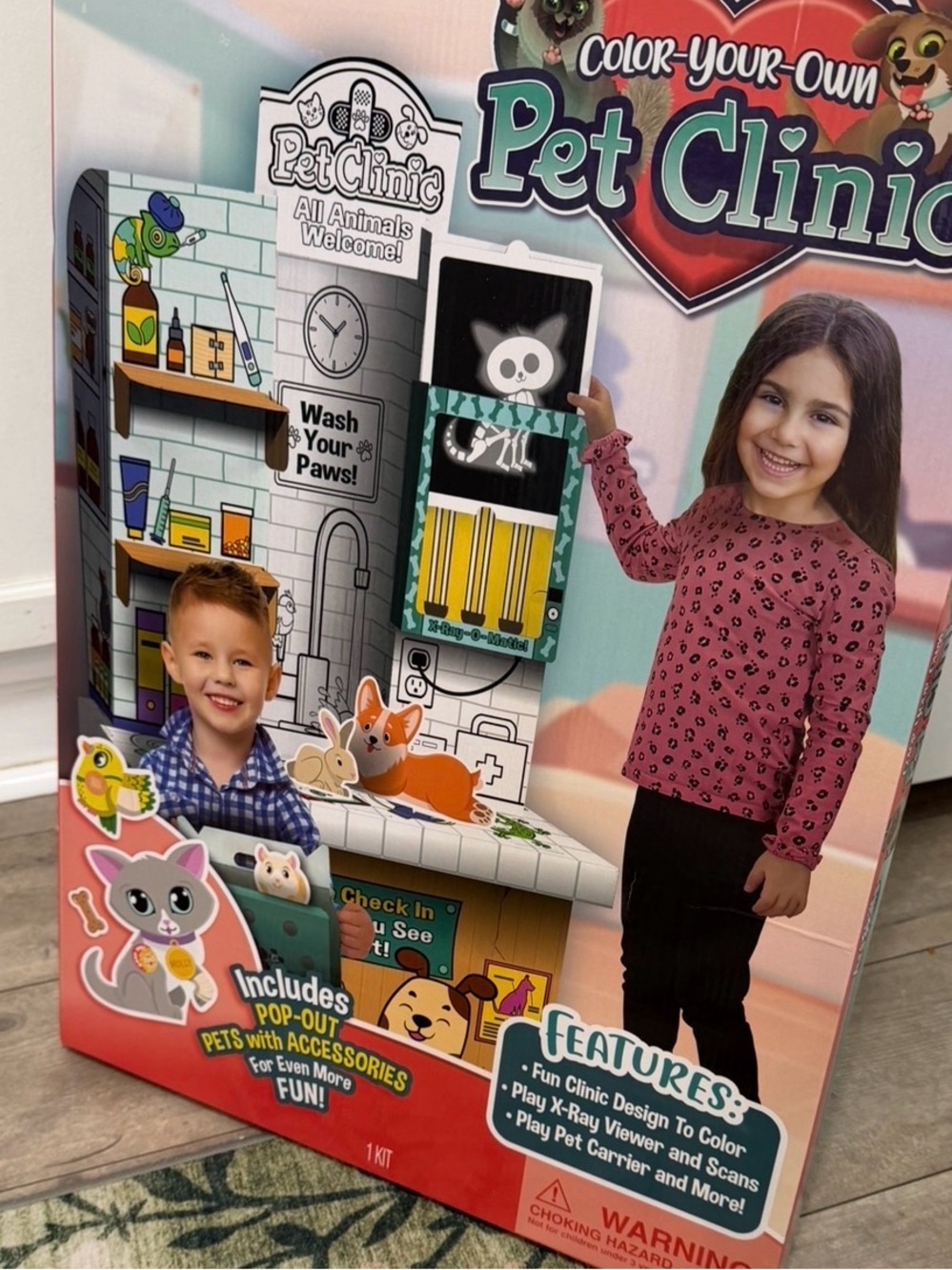 New Color-Your-Own Pet Clinic Playset – huge cardboard pet Veterinary Playset